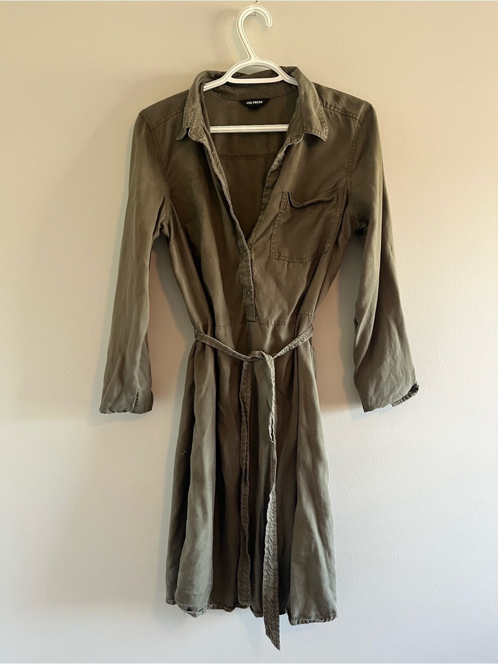 Joe Fresh Olive Green Shirt Dress with Tie Waist